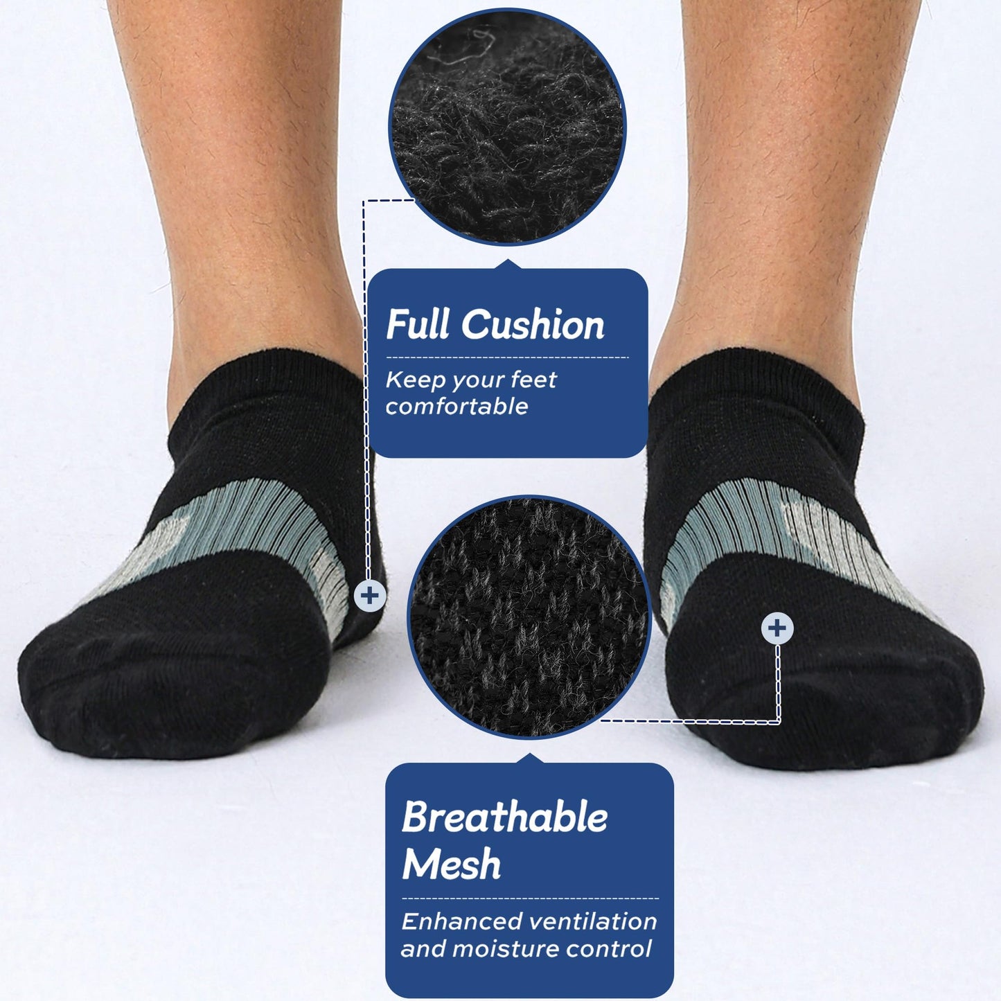 FYTUTESE Mens Low Cut Ankle Socks with Cushion 5 Pairs Black Large