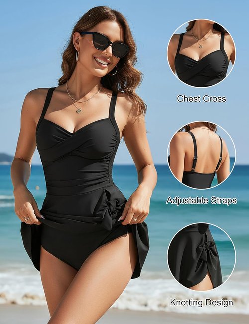Blooming Jelly One-Piece Swim Dress - Tummy Control Modest Bathing Suit with Full Coverage Skirt