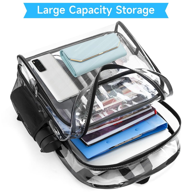WELIDAY Clear Backpack Heavy Duty PVC Transparent Backpack Large Capacity Clear Bookbag for Work and Travel Security Ruggedly Reinforced Strap for Men, Women, Boys & Girls (Black)