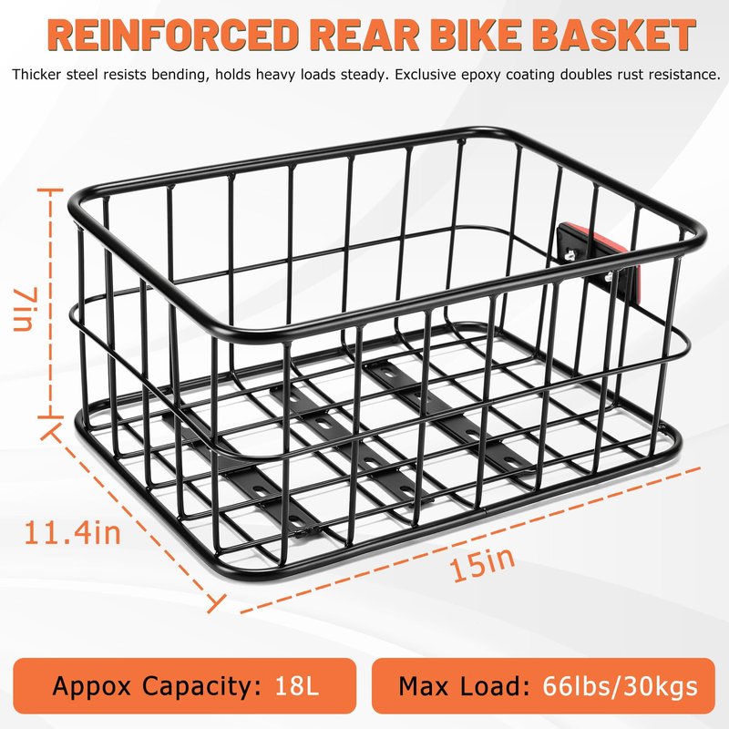 CDYWD Bike Basket Rear for Men Women, Large Bicycle Rack Basket for Adult Bikes with Removable Liner Bag & Waterproof Cover, Heavy Metal Back Cargo Basket for Ebike, Mountain Bike, City Bike, Cruiser