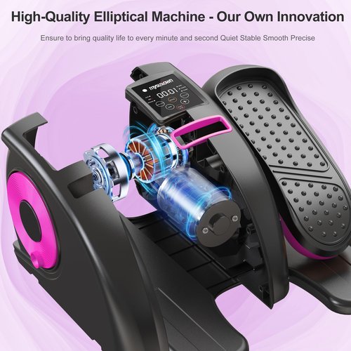 Under Desk Elliptical Machine, Mysuntown Ellipse Leg Exerciser for Seniors Fully Assembled, Quiet & Portable Electric Seated Pedal Exerciser, Fluorescent Pink and Black