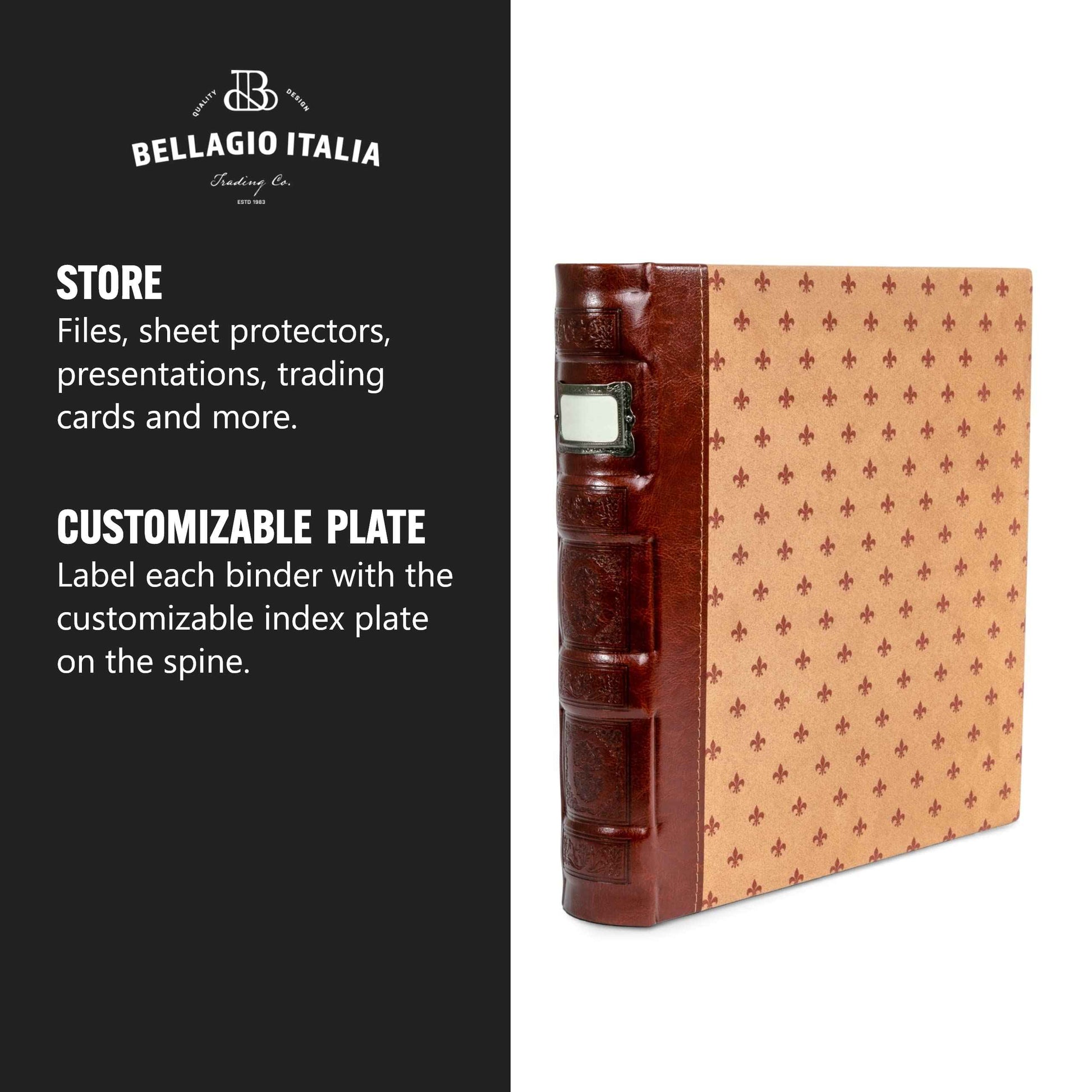 Bellagio-Italia 3-Ring 1" D Ring Binder, Tuscanny Faux Leather - for Documents, File Storage, and Trading Cards, Stores up to 250 Pages,Crimson