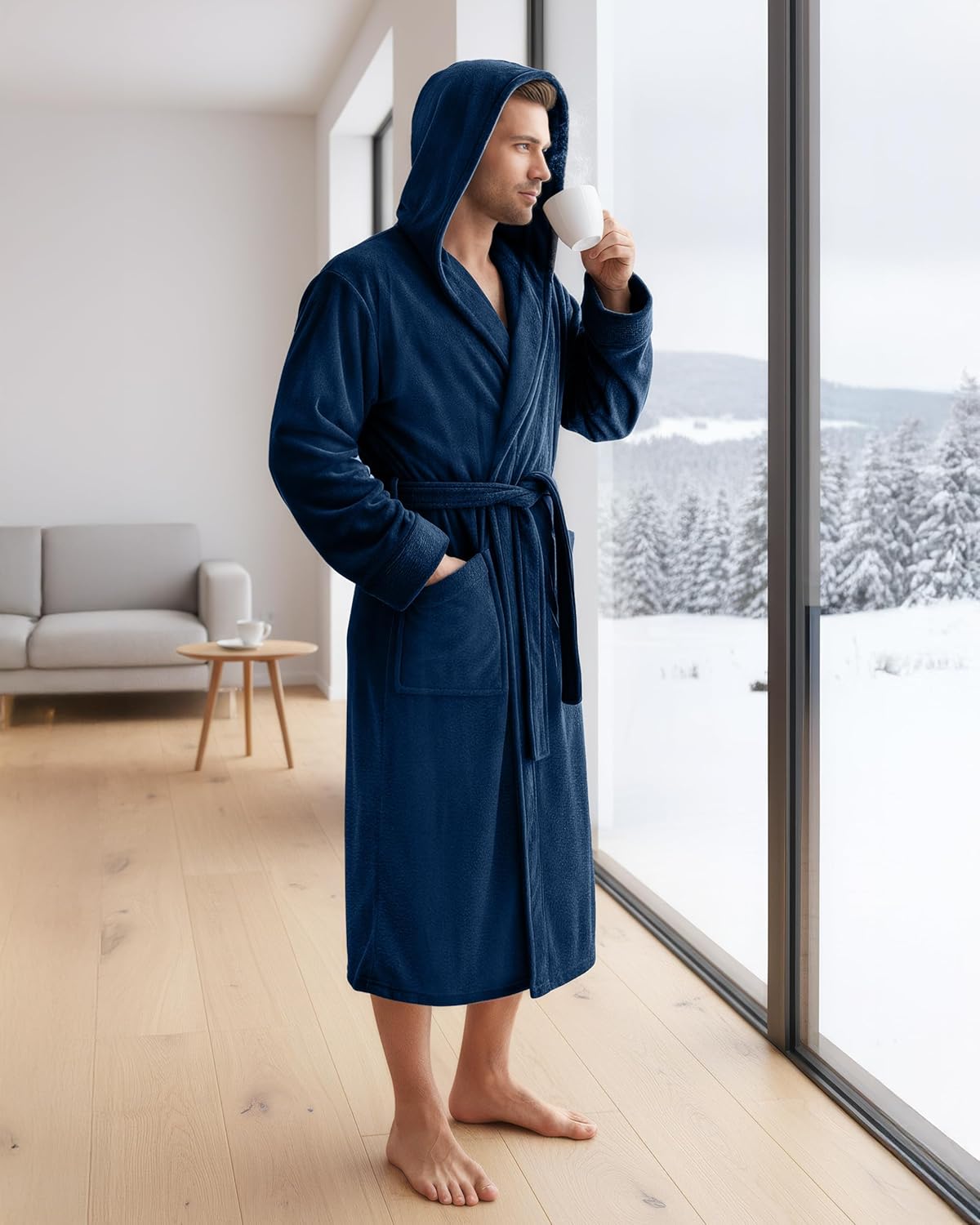 NY Threads Men's Hooded Robe - Luxury Plush Fleece Bathrobe for Spa & Relaxation