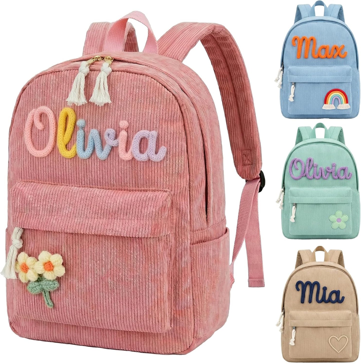 MBBEST Personalized Backpack - Custom Corduroy Daypack with Name Embroidery | Perfect Gift for Kids