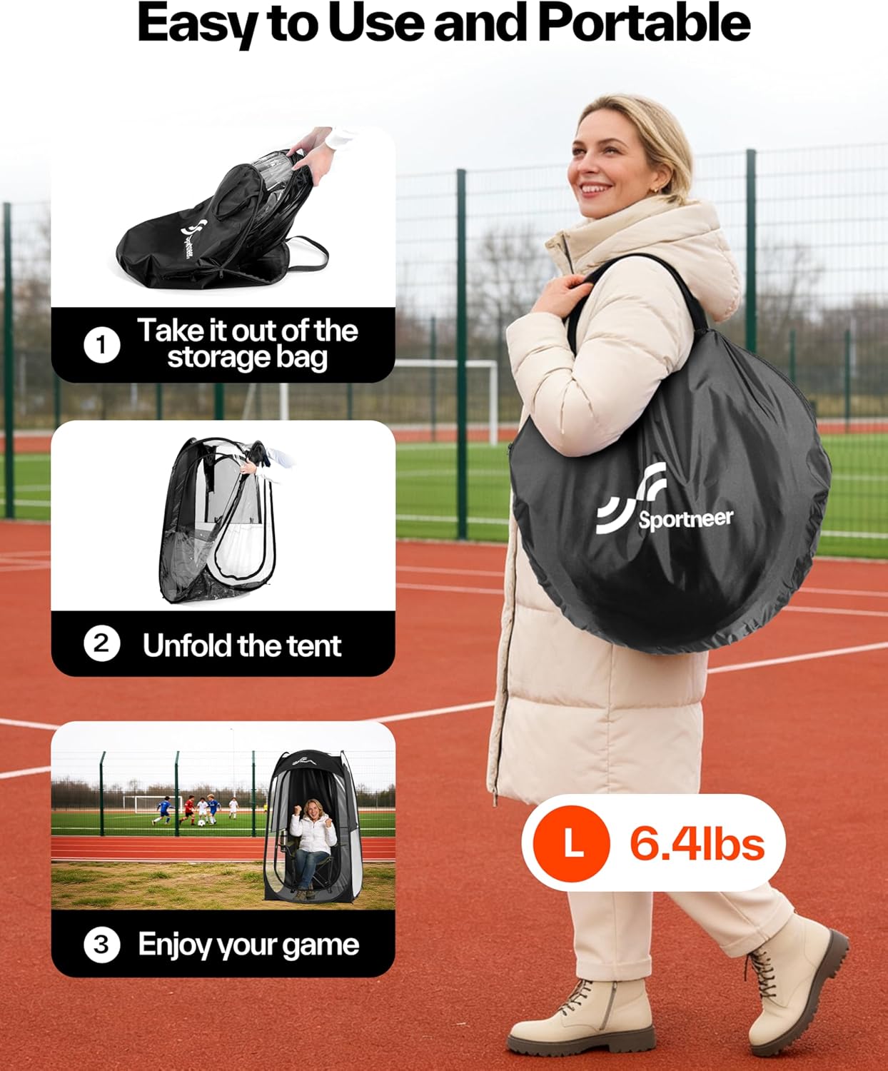 Sportneer Sports Tent - Lightweight 1-Person Instant Shelter with Ultra Visibility | 37" L x 37" W x 63.5" H