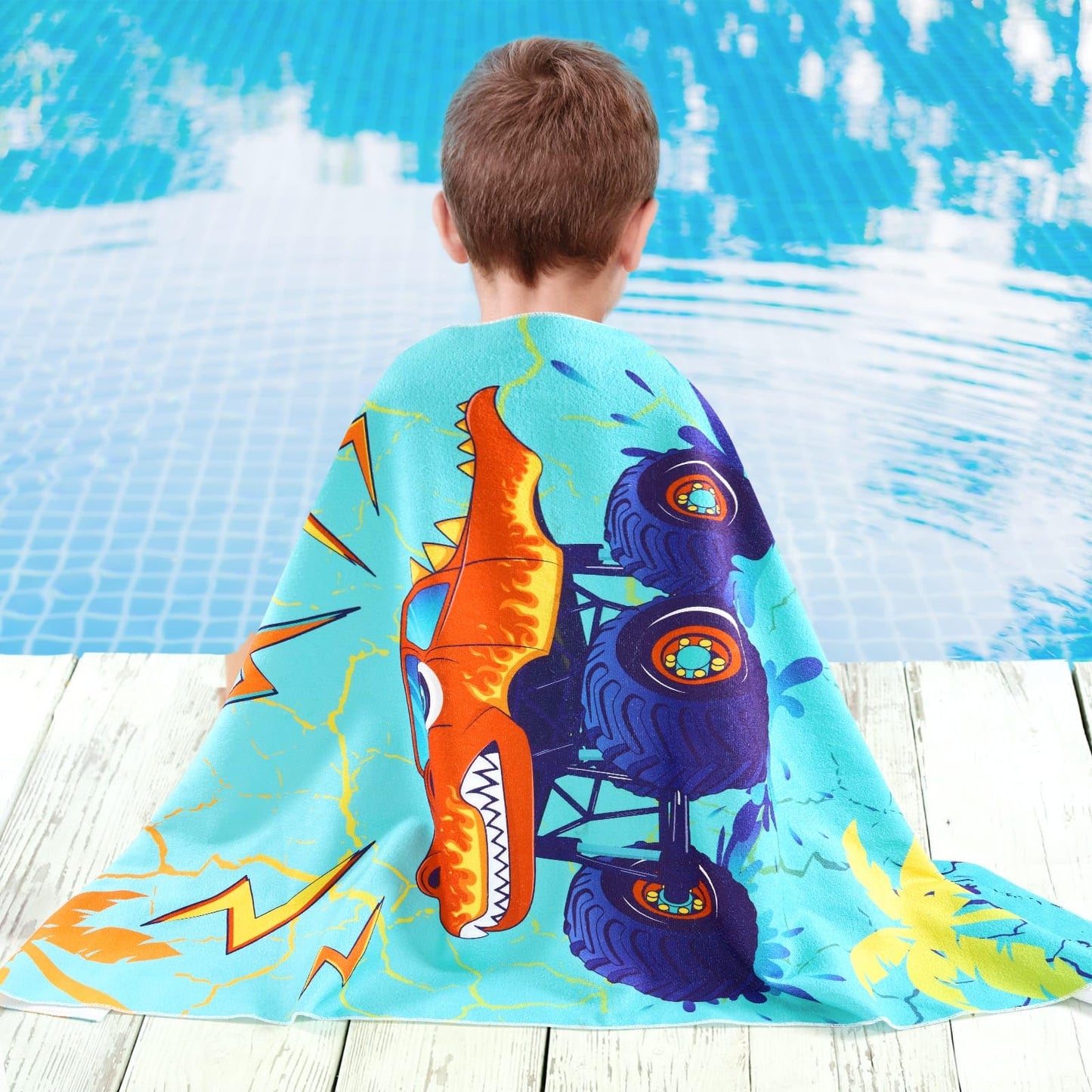 WERNNSAI Beach Towel for Kids, 30”x 60”Truck Quick Dry Sand Free Kids Beach Towel for Boys Personalized Beach Towel Pool Camping Travel Towel Soft Beach Blanket Bath Shower Towel