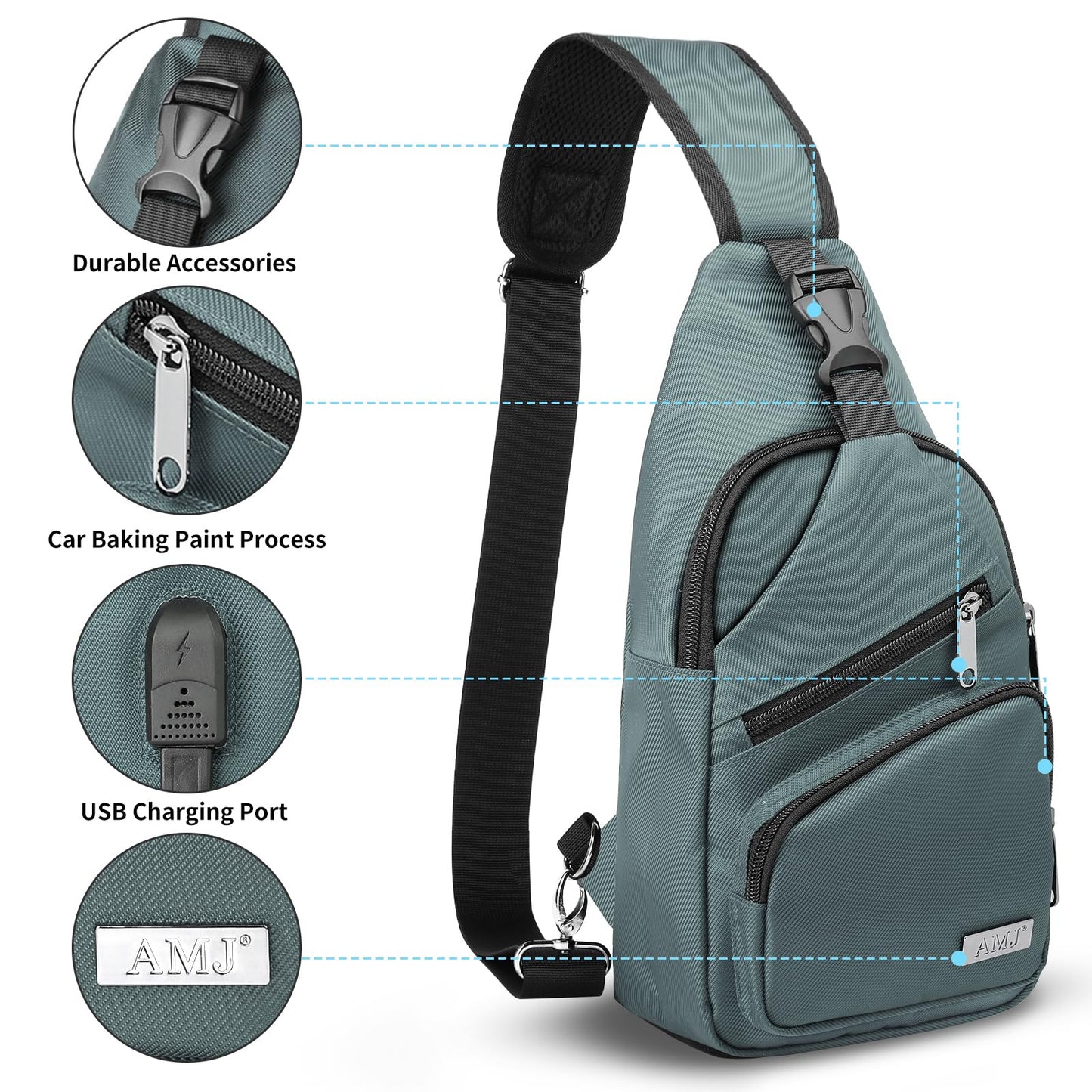 AMJ Crossbody Hiking Casual Sling Bag For Men Women Travel Camping Chest Backpack Daypack