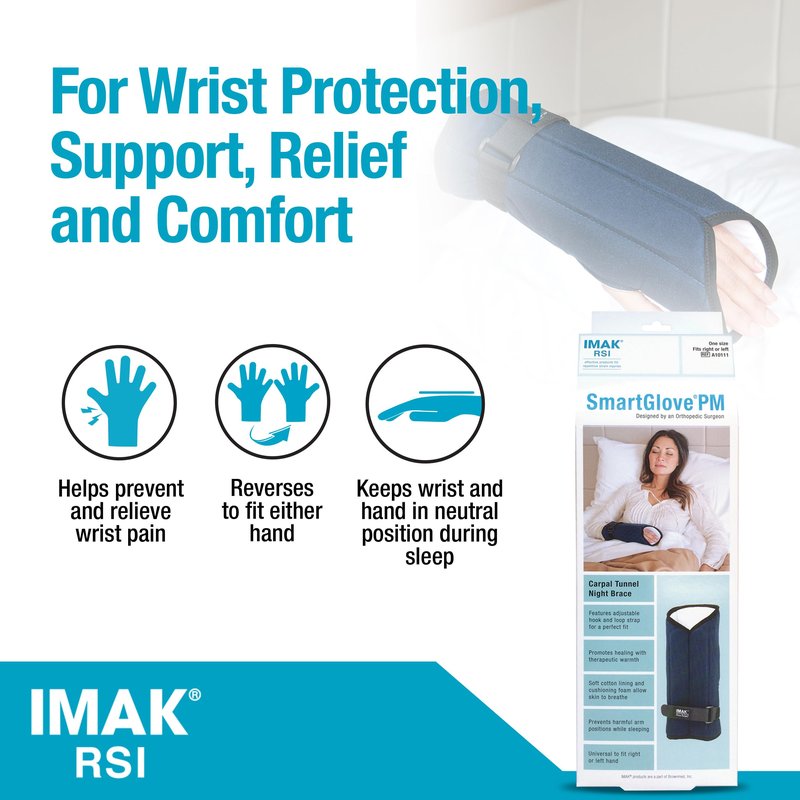 Brownmed IMAK RSI SmartGlove PM - Wrist Brace for Carpal Tunnel & Tendonitis - Nighttime Splint Glove for Men & Women