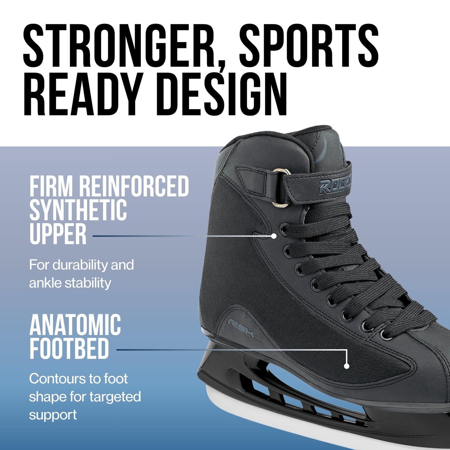 ROCES RSK 2 Ice Skates for Men, Classic Hockey Style Stainless Steel Figure Skates with Lace & Power Strap Closure System & Anatomic Padding Footbed for Comfortable Everyday Wear, Black
