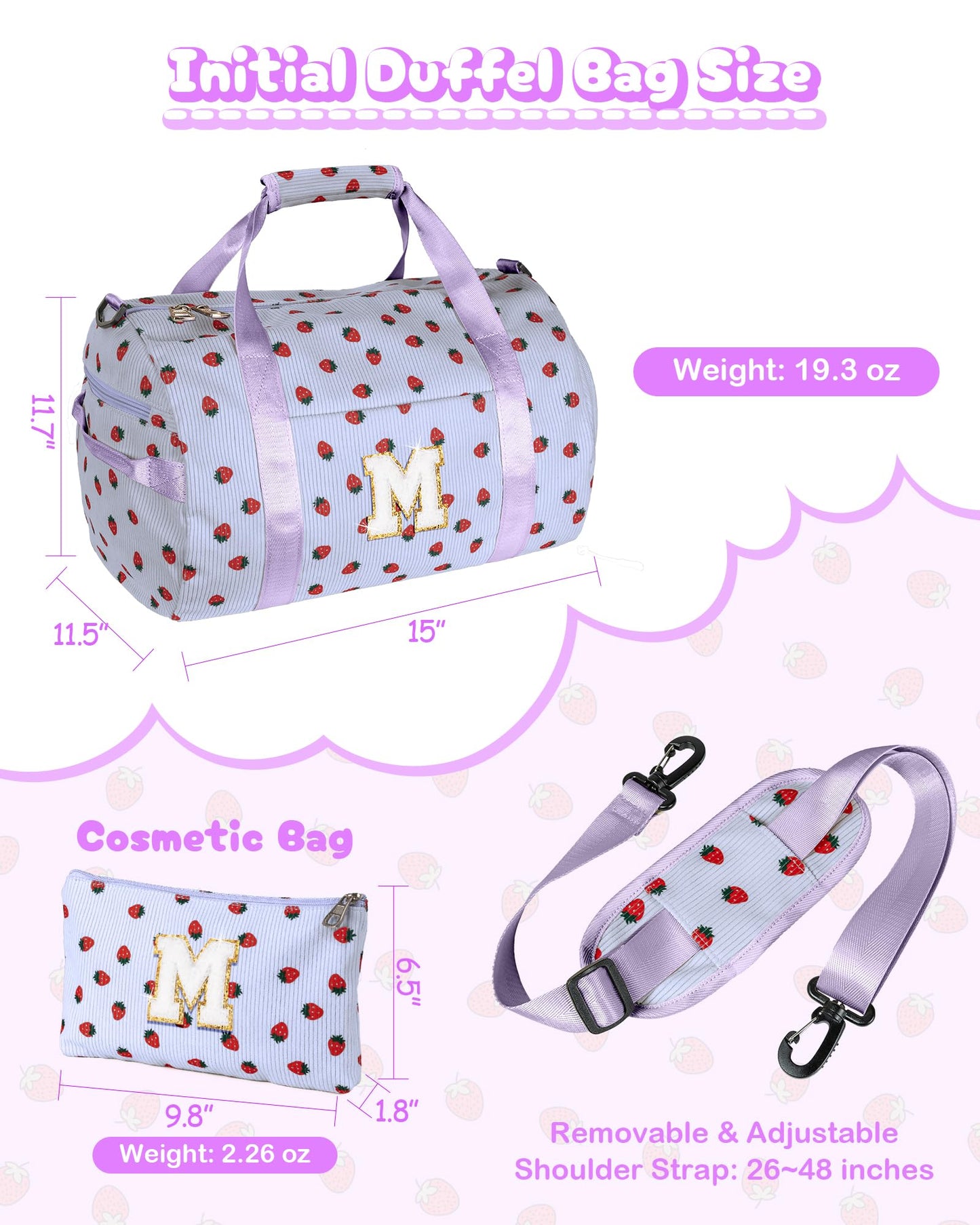 Vogewood Dance Recital Gifts for Daughter, Girls Gym Bag, Kids Personalized Overnight Duffle Bags with Shoe Compartment, Monogram Travel Tote with Makeup Bag, Preppy Stuff (Letter N)