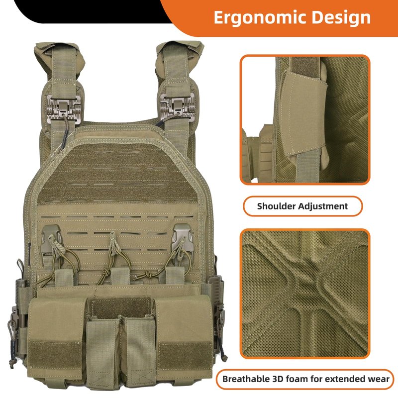 SUMSEEK Tactical Vest with 4 Mag Pouches,1000D Nylon Molle Plate Carrier,Quick Release,Airflow Back Panel for Airsoft Training (green)