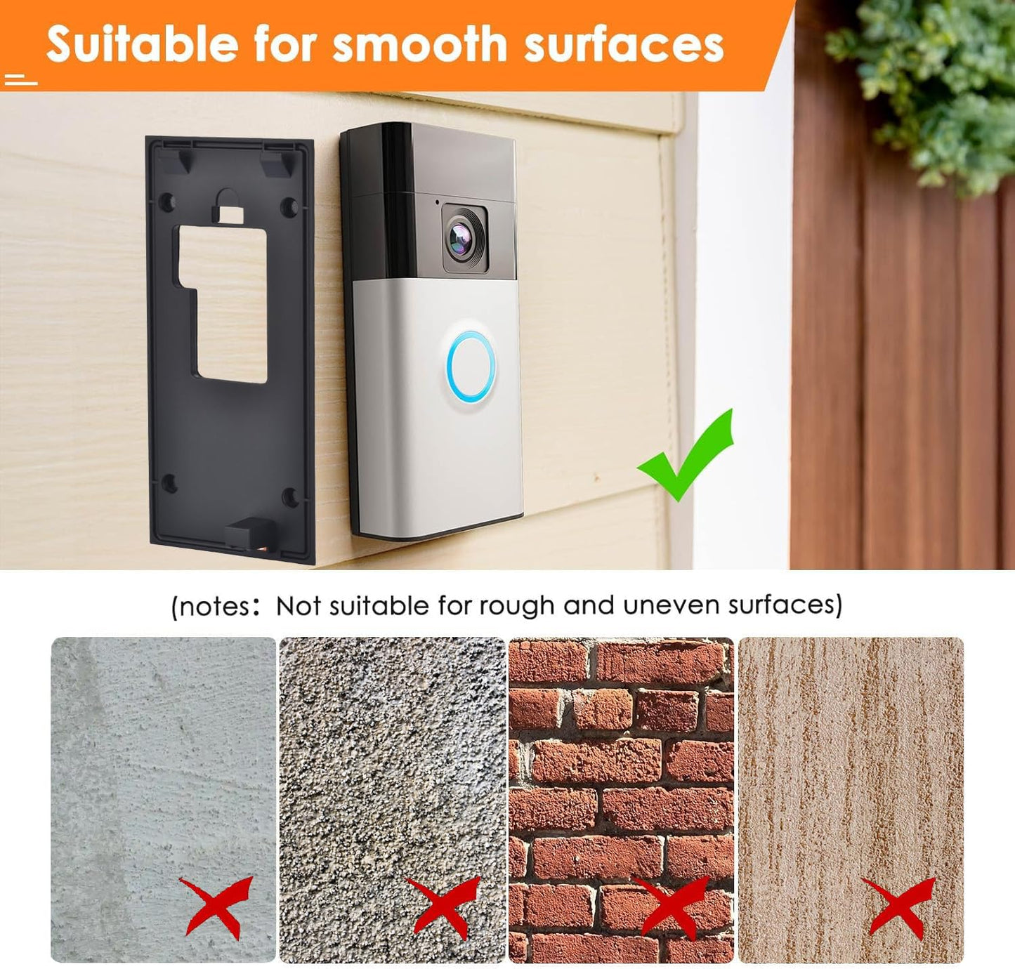 Fansoun Adhesive Video Doorbell Mount for Ring Battery Doorbell(2024 Release) No Drilling Camera Door Mounting Holder Bracket Accessories for Apartments Office Houses (Black)