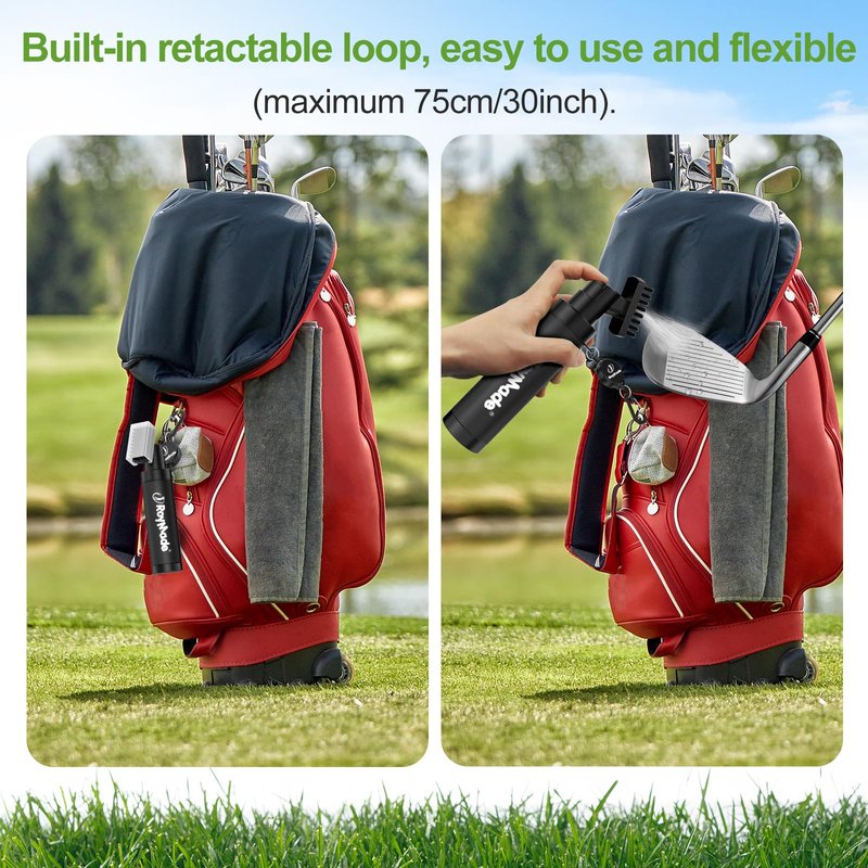 ROYMADE Pro Golf Club Brush Cleaner with 5oz Water Bottle Spray Water Easy Cleaning with Nylon Bristles, Adjustable Duty Retractable Clip, Carabiner Clip,Best Golf Gifts(Black)