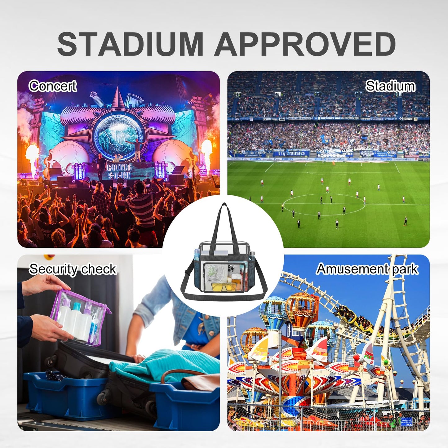 USPECLARE Clear Bag for Stadium Events, 12x6x12 Transparent Stadium Messenger Bag for Concerts, Work, Sports Games, Gym