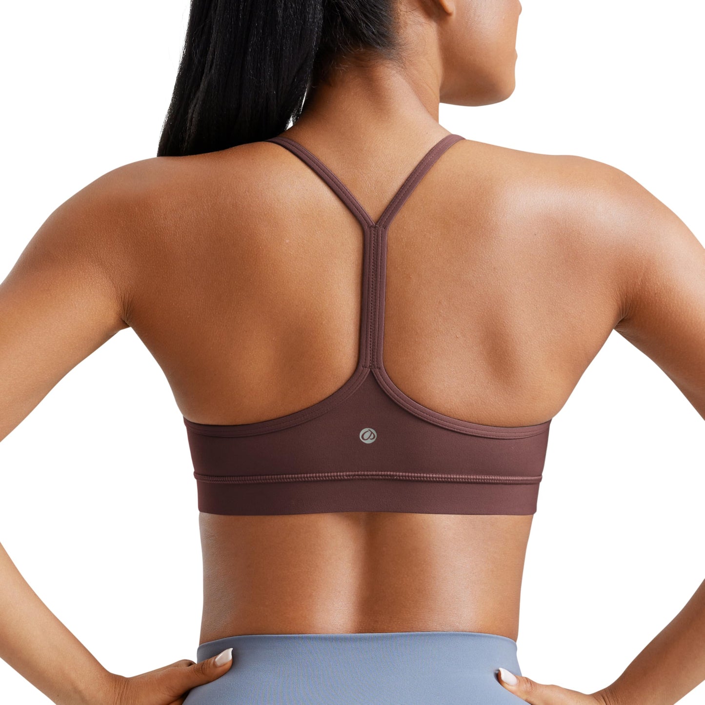 CRZ YOGA Butterluxe Y Back Sports Bras for Women - Padded Racerback Low Impact Spaghetti Thin Strap Workout Yoga Top Taupe Medium