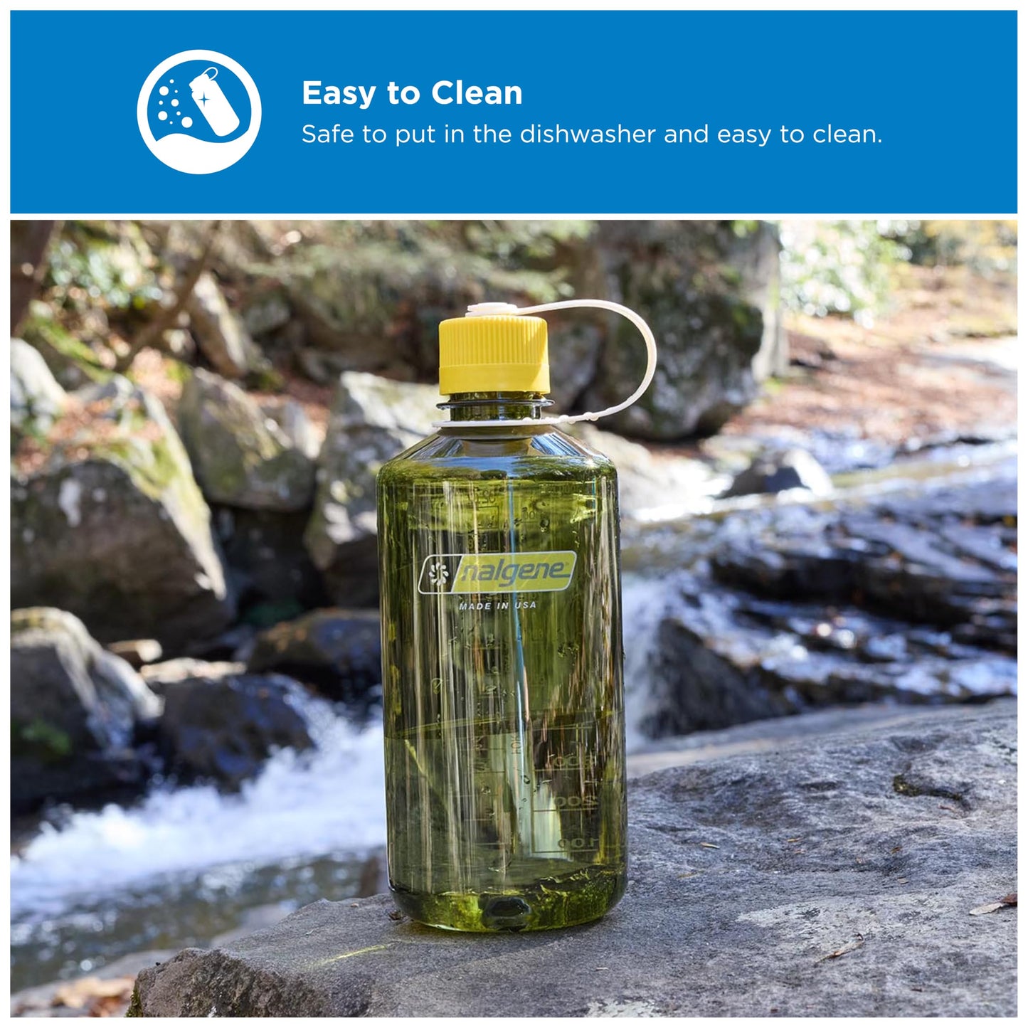 Nalgene 32 oz Narrow Mouth Water Bottle | BPA-Free, Durable & Leak Proof, Lghtweght for Hkng & Gym – Thrll & Moton, Ol Green w/Freesa