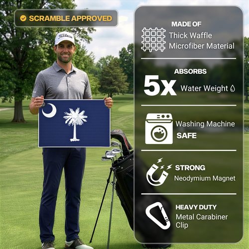 Fore Supply Golf Towel with Magnet - Premium Absorbent Microfiber Towel with Clip - 24"x16" - for Cart, Club or Bag - Golf Rag, Accessories & Golfing Gear - Waffle Weave Pattern (South Carolina)