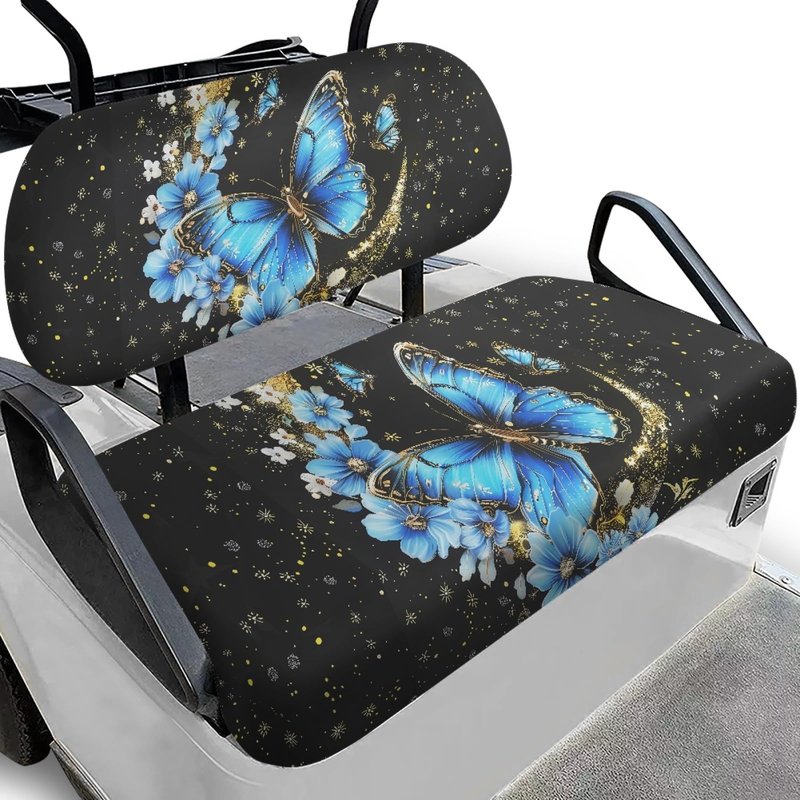 Pirexcny Starry Butterfly Print Golf Cart Seat Covers 2 Passenger Heavy Duty Golf Cart Seat Covers All Weather Club Car Seat Covers with Quick-Install Strap System for 2-Person Seats Golf Car