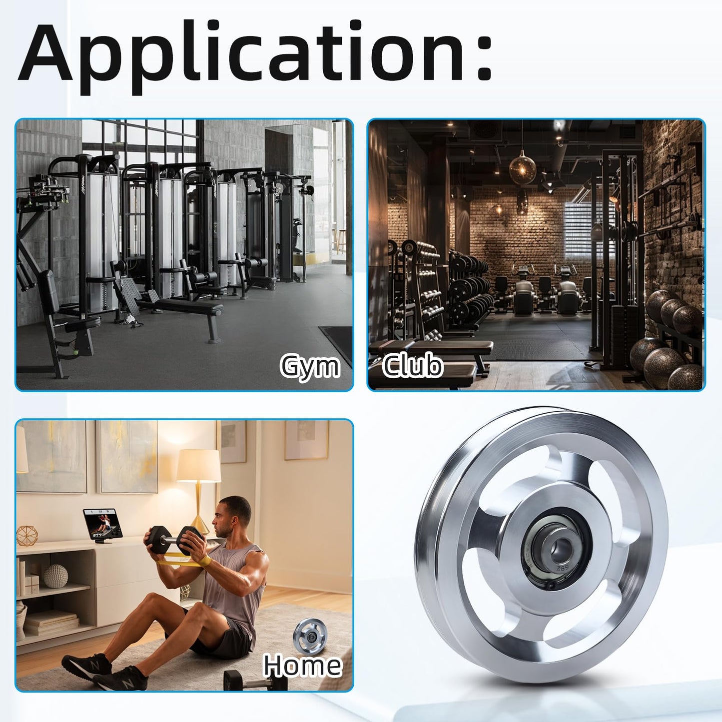 Flylin Aluminum Alloy Bearing Pulley Wheel, Universal Sliver Strength Training Equipment Pulley Wheel Gym Accessory, Fitness Pulley Wheel for Gym Equipment Part Cable Merchine (114mm)