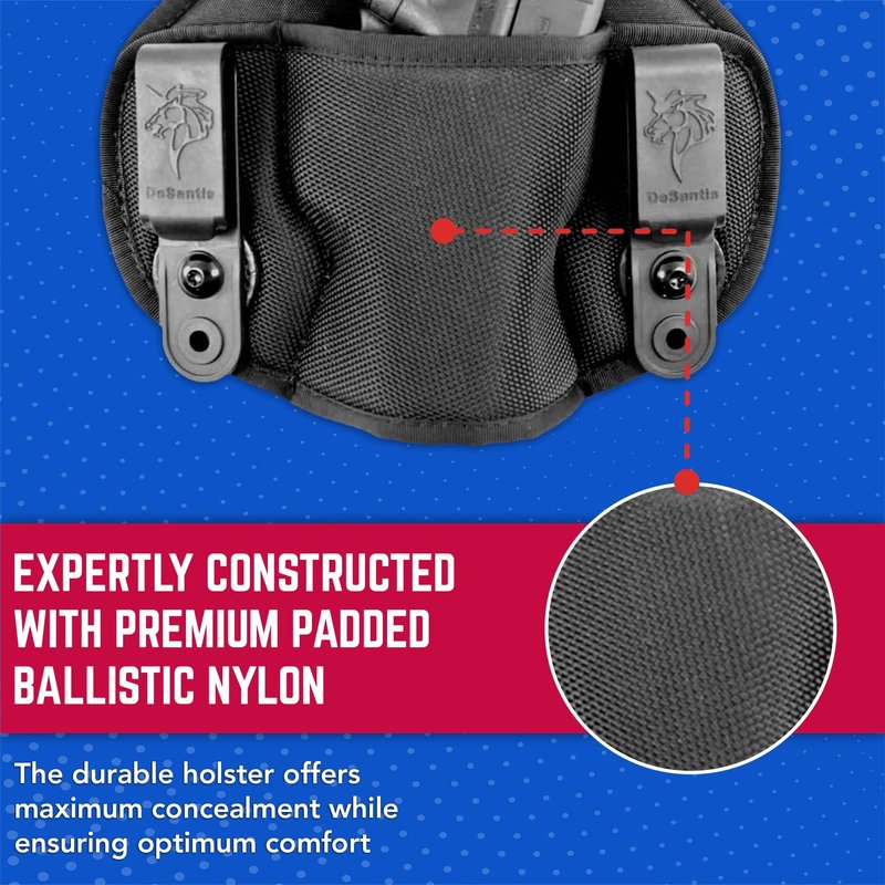 DeSantis Vanquisher IWB Holster - Concealed Carry Gun Holster with Padded Ballistic Nylon, Tuckable, Compatible with Most Medium to Large Autos and Small Revolvers - Ambidextrous, Black