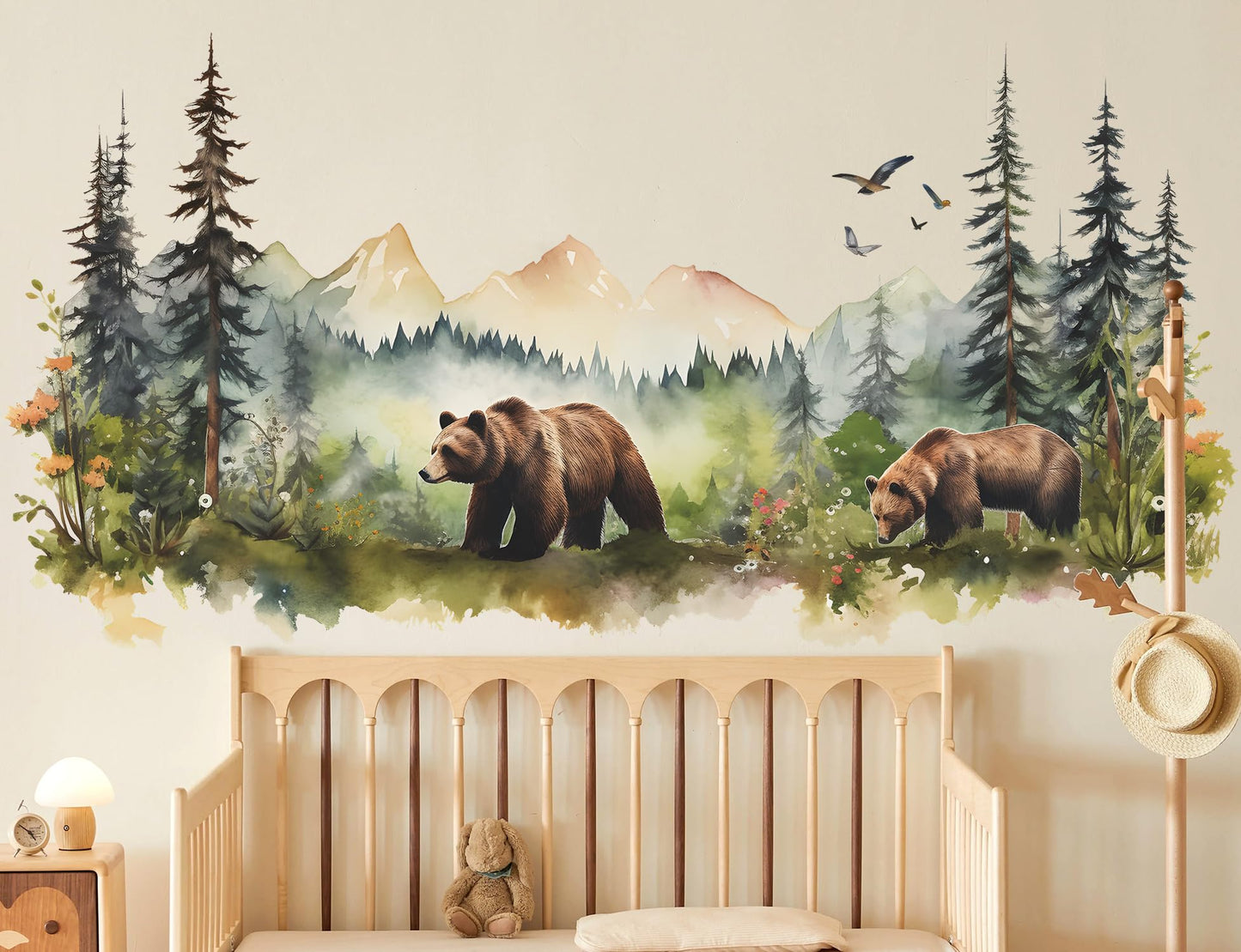 RAINBOW WSK Large Jungle Animals Wall Decals Forest Tree Wall Decal Peel and Stick Woodland Bear Fox Deer Wall Stickers Giant Mountain Art for Bedroom Nursery Room FX-C432
