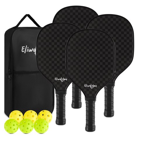 Eliwdshen Pickleball Paddles-Set of 4 Rackets with 4 pickleballs and Bag |Racket Meets USAPA Standards| Durable Design | Pickleball Racket Set for Men, Women and Children (Black)
