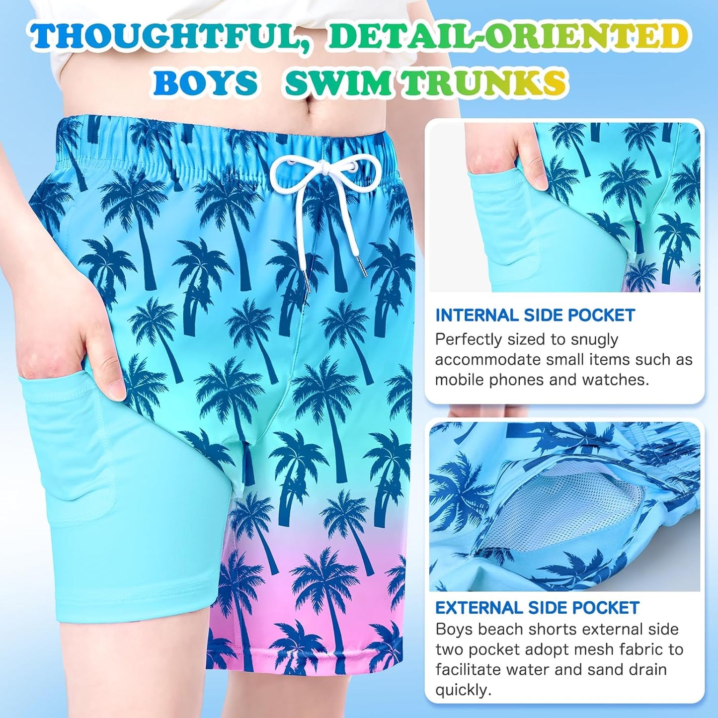 Skiennix Boys Swim Trunks - Quick Dry Swim Shorts with Compression Liner | Size 10-12
