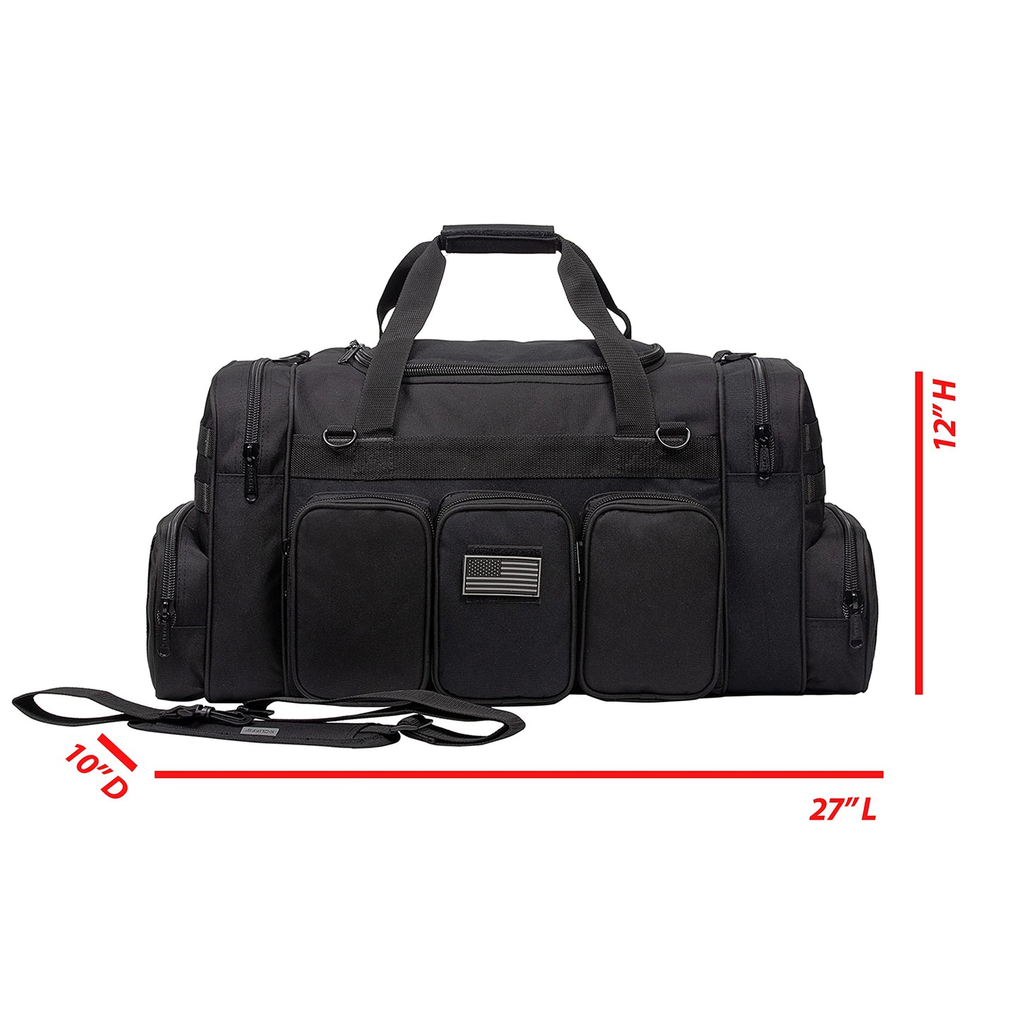 K-Cliffs Heavy Duty Tactical Range Duffel Quality Gear Travel Sports Gym Equipment Bag Military Molle Lockable Zippers with US Flag Patch 27 Inch Black