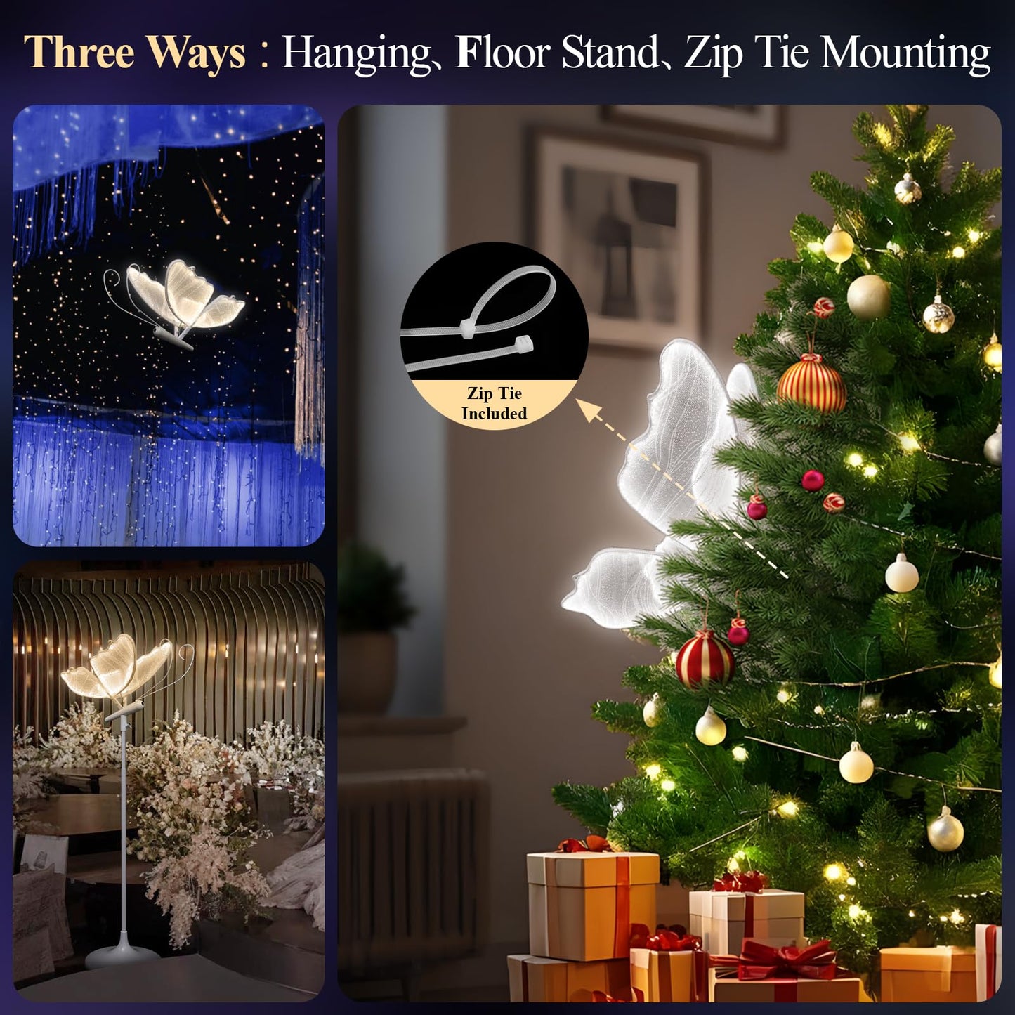 Wedding Butterfly Dimmable Floor Lamp: LED Butterflies Light with Remote Control - White & Warm Lights Butterfly Prop for Birthday Party Decoration - Baby Shower Bridal Shower Home Decor (11.8 in, 1)