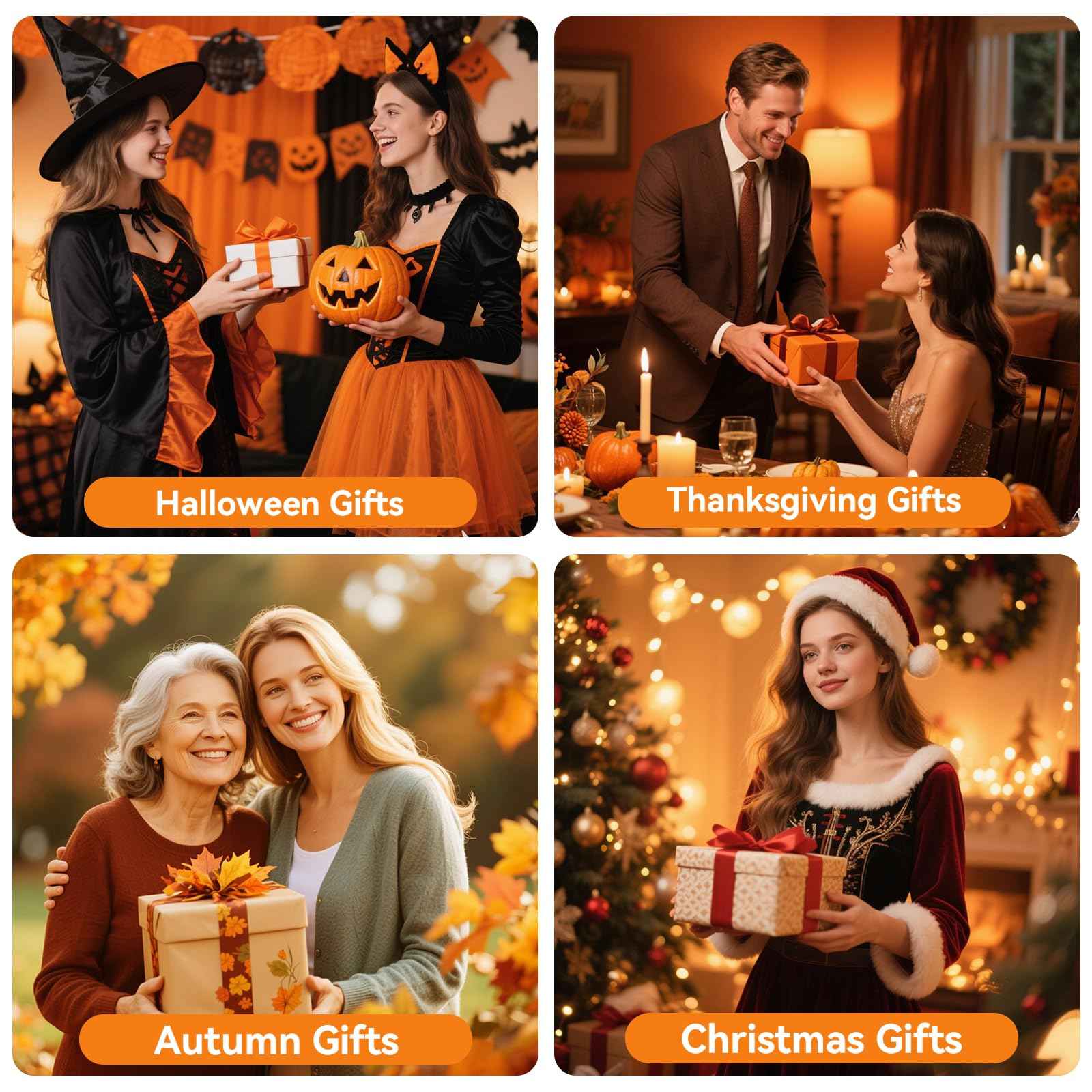 VEEKI Flameless Candles Light, Set of 2 6"x3" Flickering Fall LED Candles with Remote & Timer, Dimmable Pillar Candles Battery Operated, Orange Candles for Fall Halloween Thanksgiving Decor (Orange)