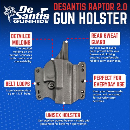 DeSantis Raptor 2.0 Owb Holster - Lightweight Compact Holster Owb, Compatible with Springfield Armory Sa Hellcat and Hellcat OSP - Right Hand Draw, Black