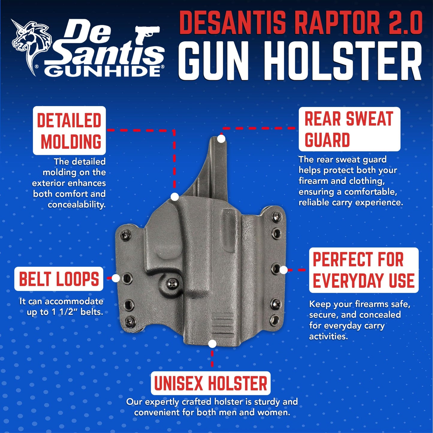 DeSantis Raptor 2.0 OWB Holster - Lightweight Compact Holster OWB, Compatible with Glock 43, 43X, 43X MOS, 48, 48 MOS with or Without Red Dot Sight - Right Hand Draw, Black