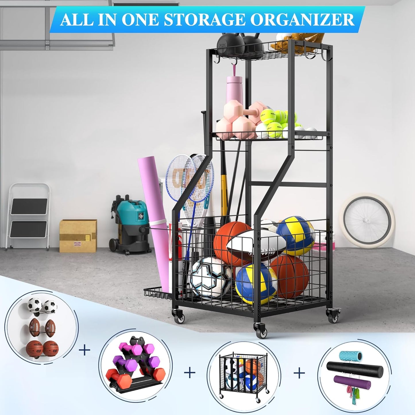 Skiennix Sports Equipment Garage Organizer - Maximize Space with Durable Design | Ideal for All Gear