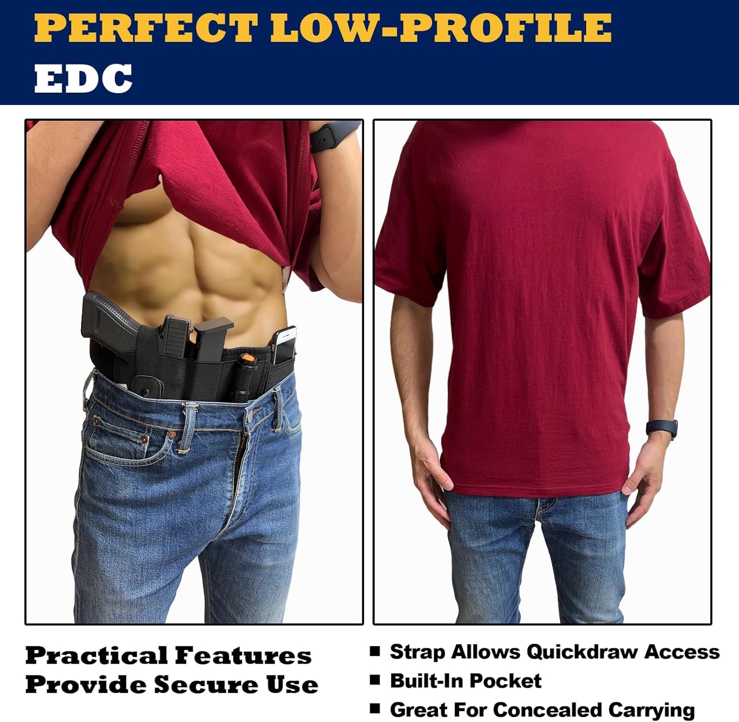 Skiennix Belly Band Holster - Concealed Carry for 2 Guns | Adjustable Tactical Waistband, Fits Glock & More