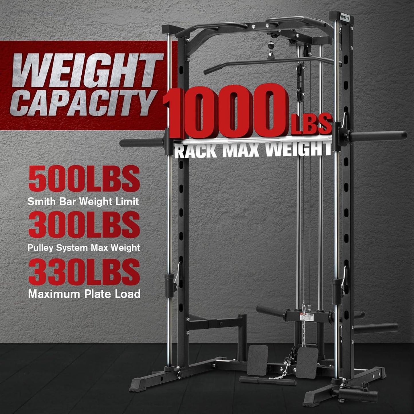 RitFit Smith Machine Power Rack - Versatile LAT Pull Down System & Landmine Attachments | Complete Training Setup