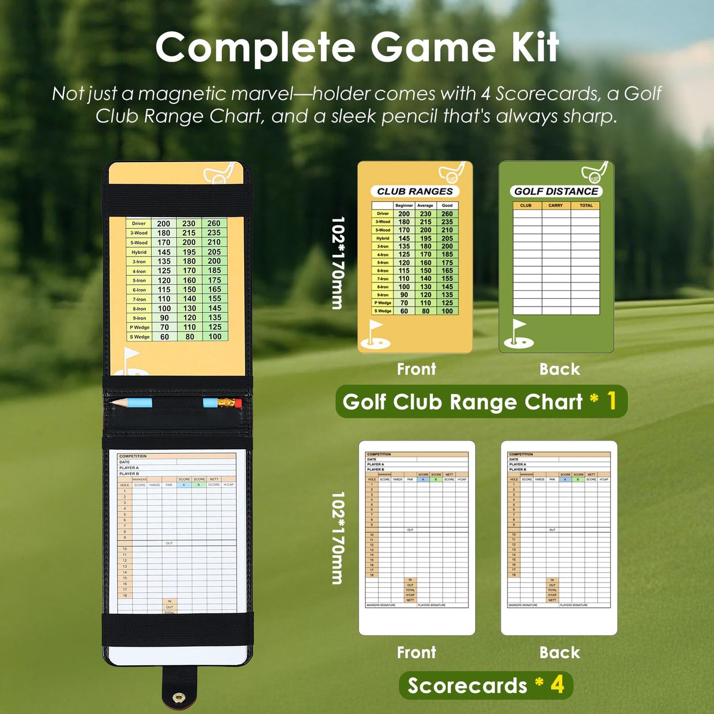 Femlotank Magnetic Golf Scorecard Holde, Premium Leather, All-in-One Design, Gold Club Bag Accessories, Universal Fit for Most Scorecards, Slim Profile for Back Pocket Carry (Beige)