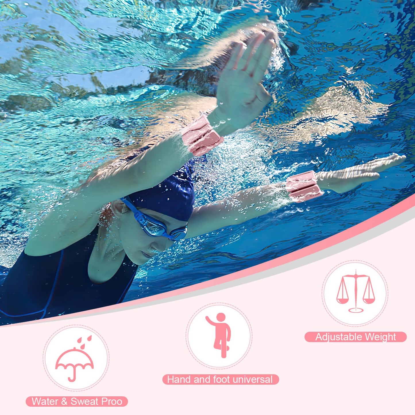 ADLIFE Adjustable Wrist Ankle Weights for Women Men Kids, 2 Lbs Wearable Arm Leg Weights Set of 2 (1 Lb Each), Weighted Wristbands Exercise Weights for Walking Running Pilates Yoga Travel Pool Exercise Home Gym Workout-Pink