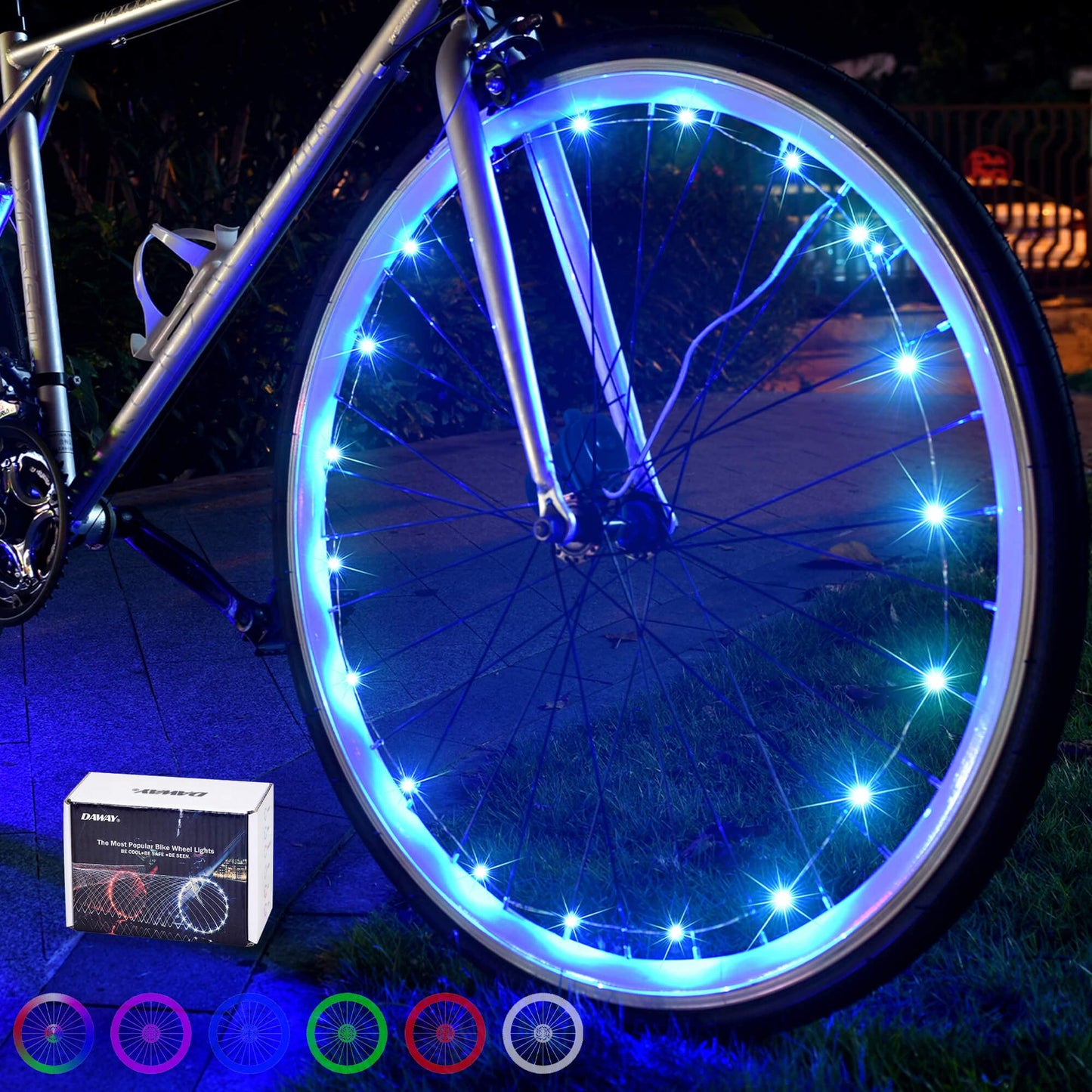 DAWAY A01 LED Bike Wheel Light (1 Tire, Blue) - Fun Bicycle Spoke or Frame Light Strip, Bright Bike Tire Lights for Kids, Boys, Girls, Men, Women, Teens, Cool Bike or Wheelchair Decoration Accessory