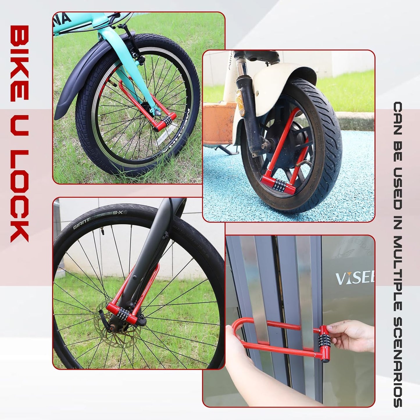 Skiennix Bike U Lock - Heavy-Duty 4-Digit Combination U-Shaped Bicycle Lock for Ultimate Security