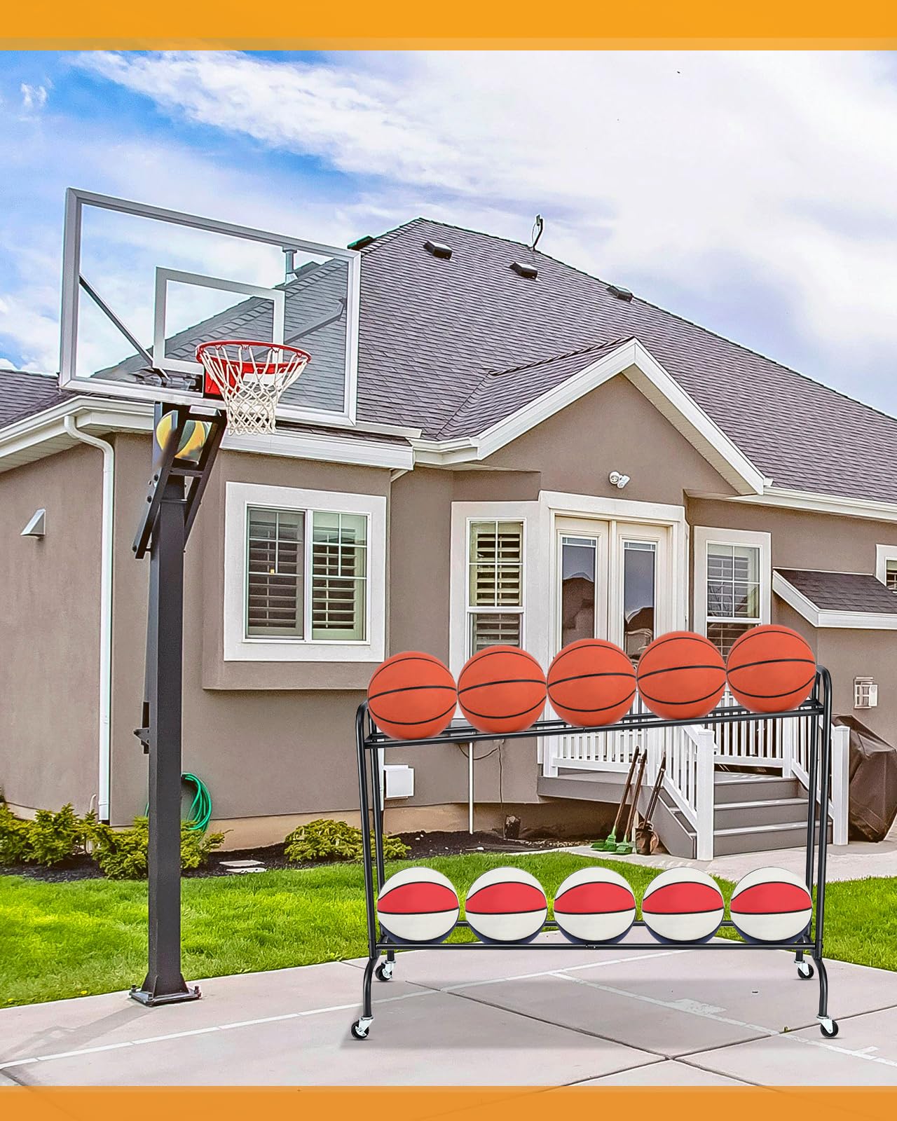 EXTCCT Basketball Rack Ball Stand Holder Tilt Ball Training Equipment Shooting Rolling Storage Cart with Wheels Sports Outdoor Volleyball Soccer Football Garage Organizer Basketball Accessories