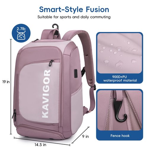 KAVIGOR Pickleball Bag, Large Pickleball Backpack Holds 4 to 6 Paddles, Shoes Compartment & Wet/Dry Pocket (9 Pockets), Charge Port