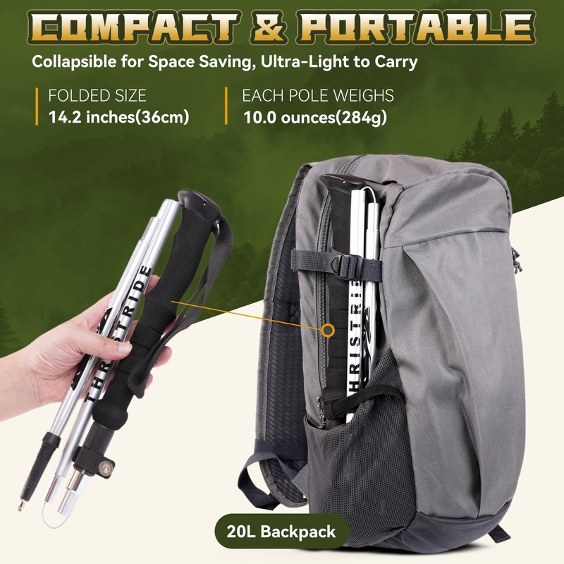 THRISTRIDE Collapsible Trekking Pole - Lightweight Aluminum Hiking Stick for Men, Women & Seniors | Adjustable Walking Stick for Hiking, Camping & Outdoor Activities (Single Pole)