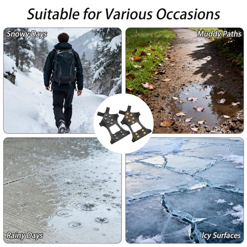 2 Sets Anti-Slip Shoe Spikes for Snow and Ice – Durable Rubber Shoe Covers with Steel Studs, Ice Grippers for Winter Walking, Hiking, and Outdoor Work