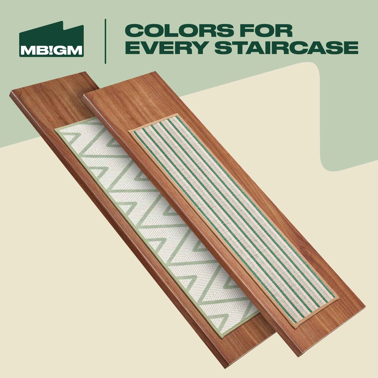 MBIGM 8" X 30" (15 in Pack) Non-Slip Carpet Stair Treads Non-Skid Safety Rug Slip Resistant Indoor Runner for Kids Elders & Pets with Reusable Adhesive - Ripple Green