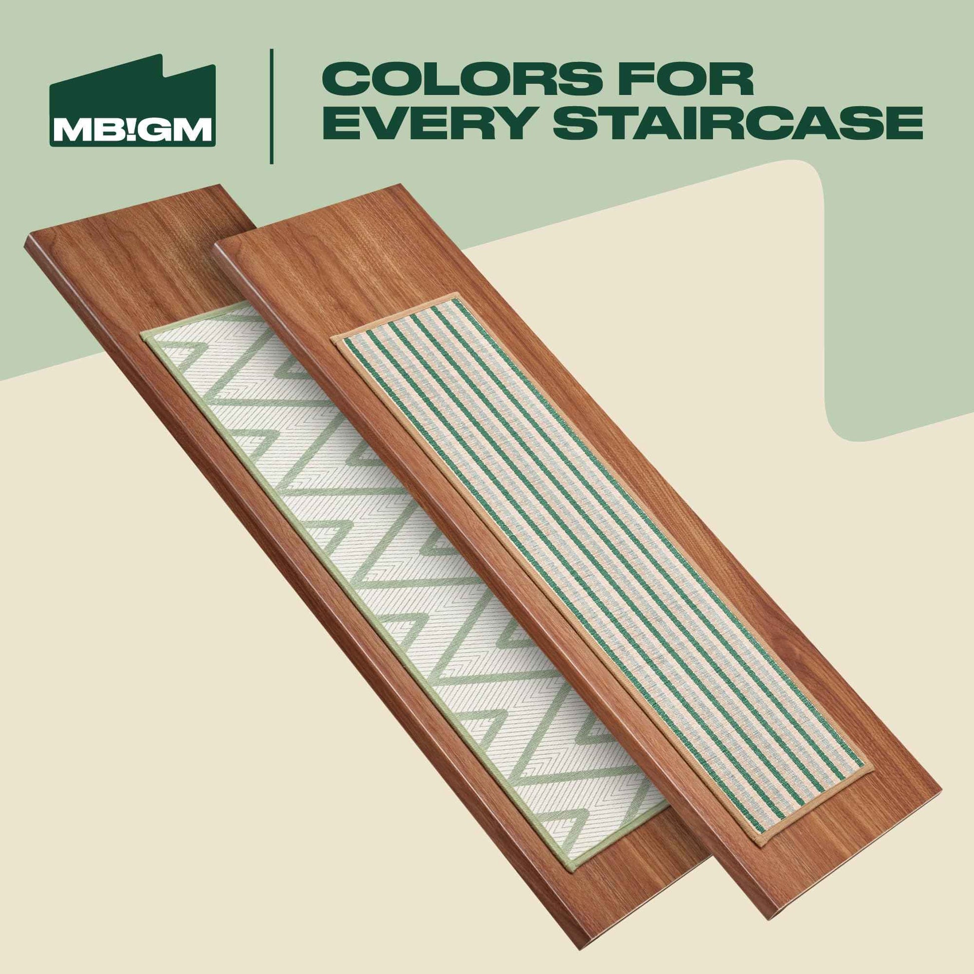 MBIGM 8" X 30" (15 in Pack) Non-Slip Carpet Stair Treads Non-Skid Safety Rug Slip Resistant Indoor Runner for Kids Elders & Pets with Reusable Adhesive - Ripple Green