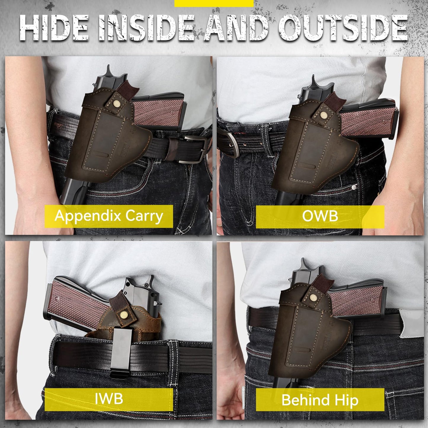 VOPOCO IWB/OWB Leather Holster, Genuine Leather Gun Holster for Glock 19/43/43X, Taurus G2/G2C/G3C, Sig P365 P320 Springfield M&P 9mm Shield, Ambidextrous Concealed Carry
