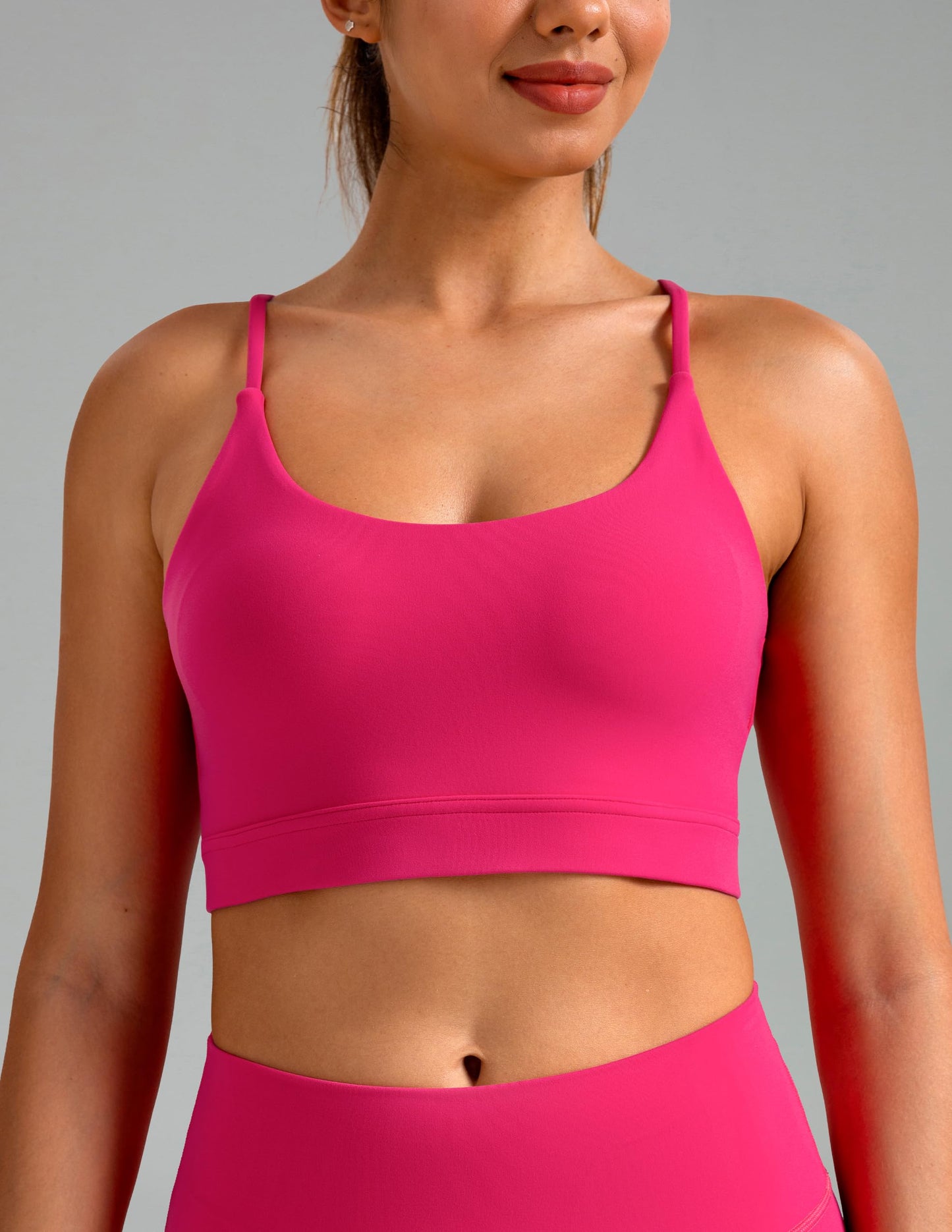Colorfulkoala Women's Dreamlux Bowknot Strappy Sports Bras Light Impact Workout Yoga Tops (S, Raspberry)