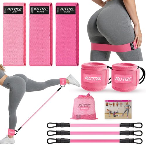 KUTIZE Ankle Resistance Bands with Cuffs & Fabric Resistance Bands Set - Legs & Glutes Workout Equipment for Women & Men, Home Gym Heavy Exercise Bands for Butt, Hip, Yoga, Strength Training, Pilates