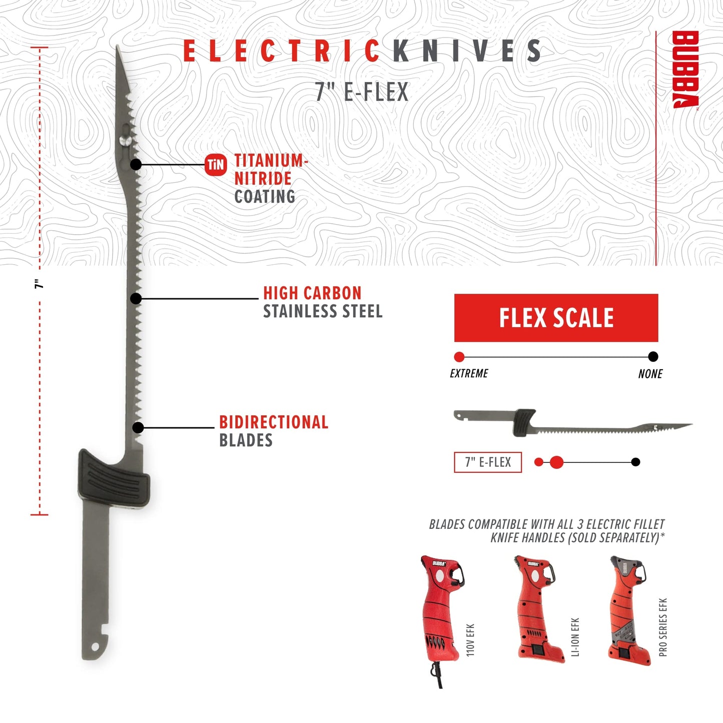 BUBBA 7 Inch E-Flex Electric Fillet Blade with Ti-Nitride Coated Hollow Stainless Steel Non-Stick Reciprocating Construction for Fishing and Outdoors
