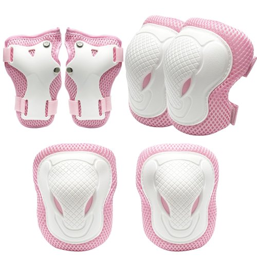 ENHERWE Kids Knee Pads Elbow Pads Wrist Guards Set for 3-8 Years,Child Protective Gear Set for Outdoor Sports,Cycling,Roller Skates,Inline Skating,Skateboard,Scooter,BMX Bike,Girls Pink